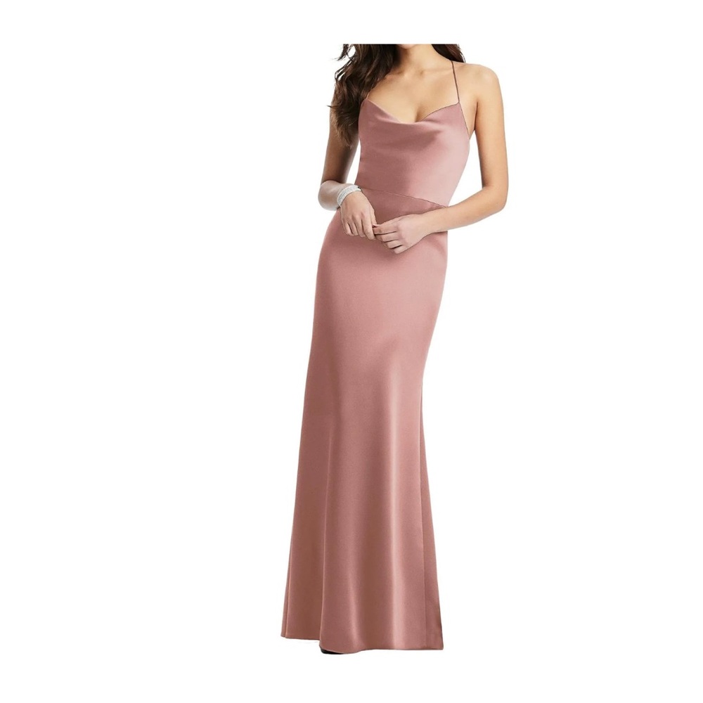 Dessy Collection Cowl-Neck Criss Cross Back Slip Dress